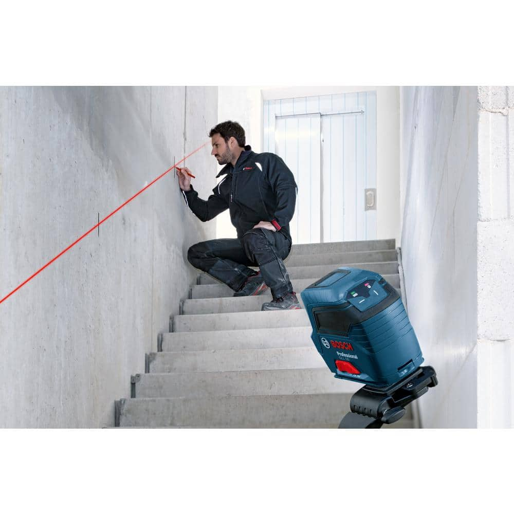 Bosch 50 ft. Cross Line Laser Level Self Leveling with VisiMax Technology, L-Bracket Adjustable Mount and Hard Carrying Case GLL 50