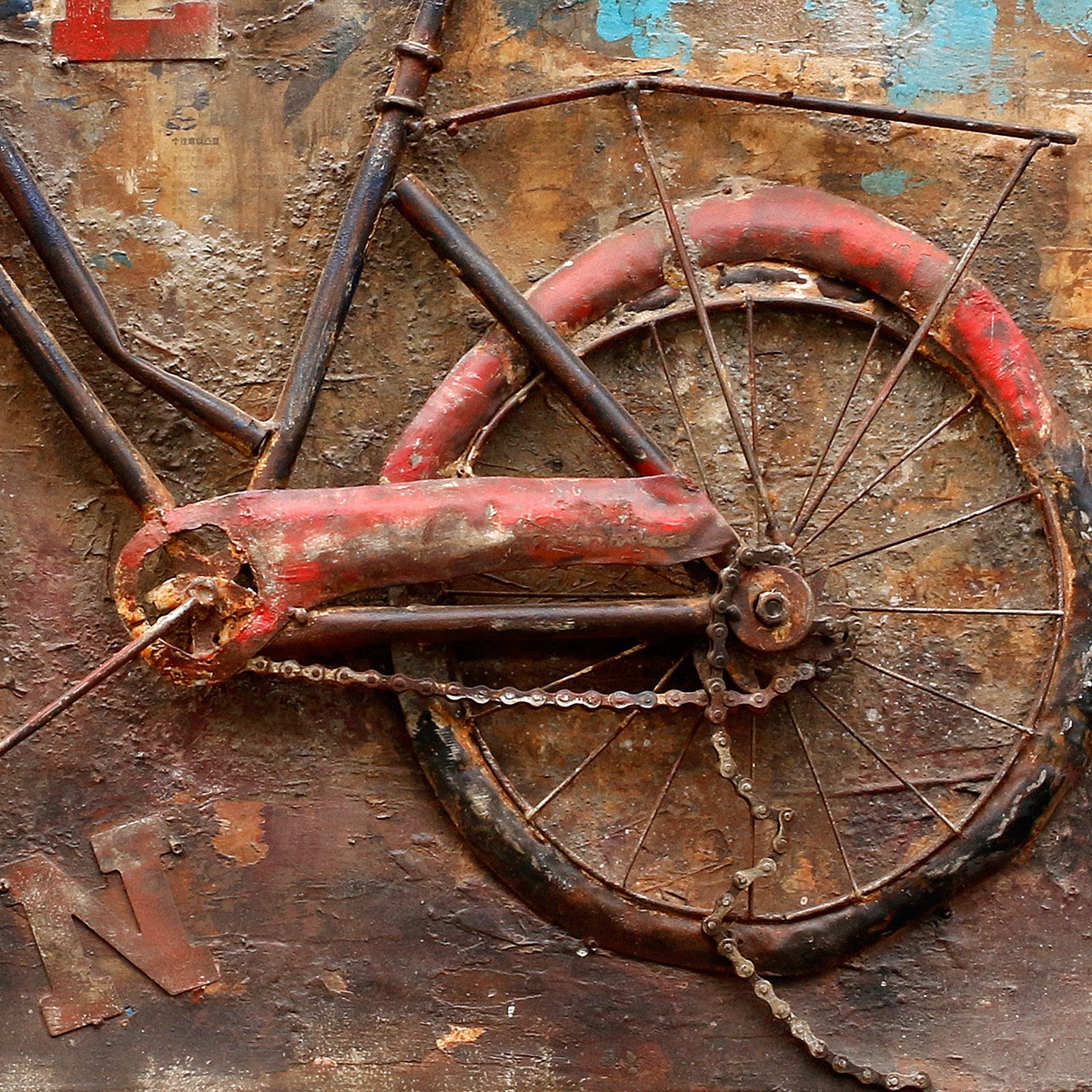 Rusty Bicycle Handcrafted Metal Art Painting 120X90 Cm Soap013