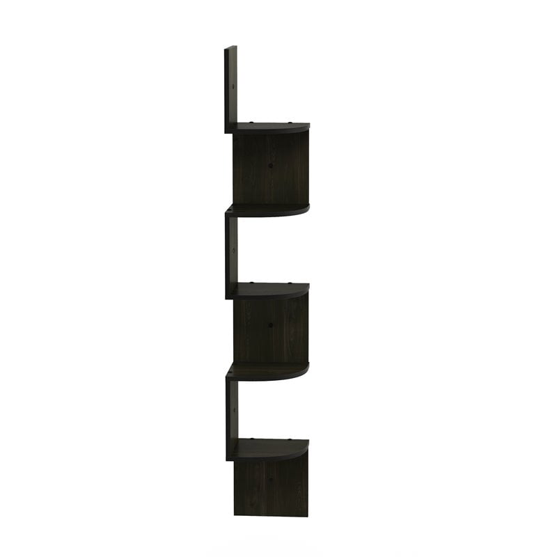 Furinno FR16122EX 5 Tier Wall Mount Floating Radial Corner Shelf& Espresso