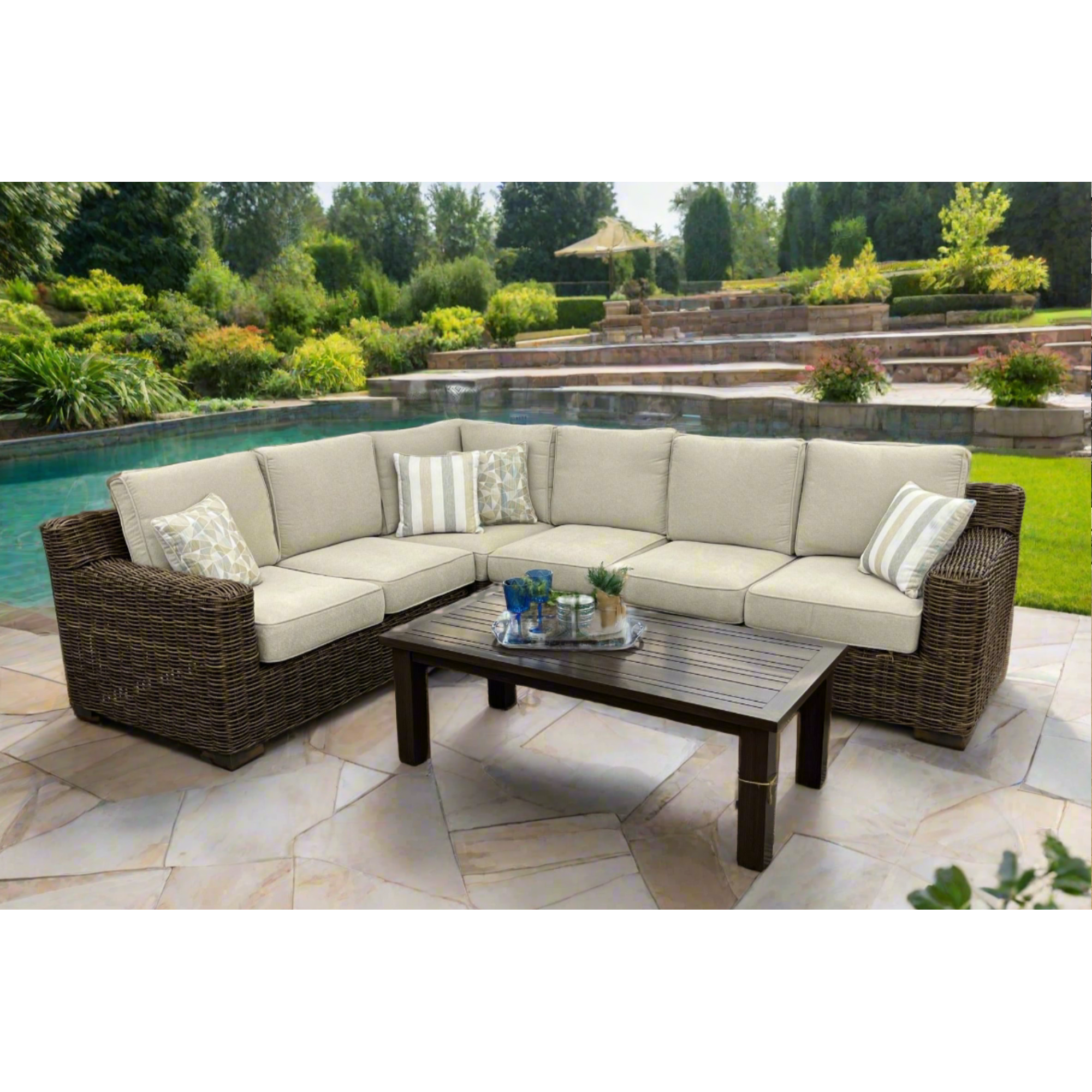 Carmel Brown Outdoor Sectional with LUX Heavy Weave