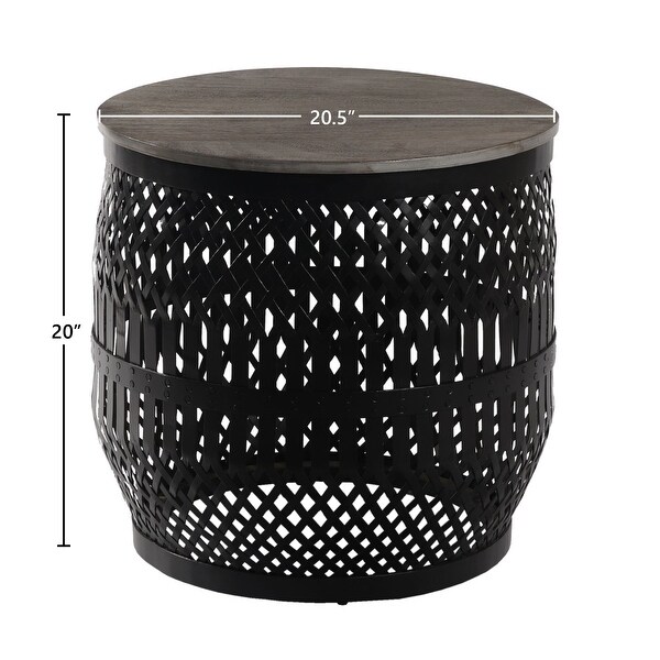 Kingston Mango and Metal Weave Eclectic Side Table