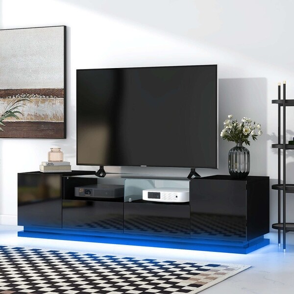 Modern High Gloss TV Stand with Tempered Glass