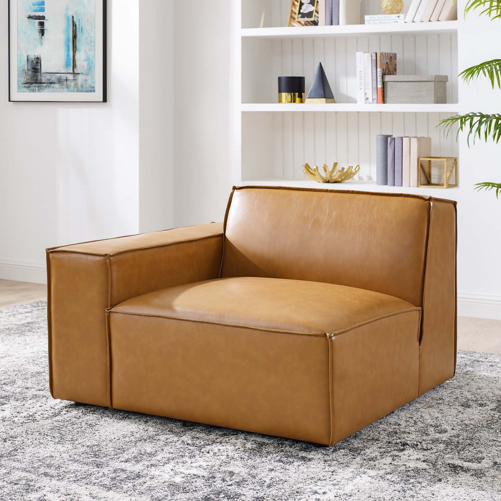 Restore Right Arm Vegan Leather Sectional Sofa Chair  Tan   Contemporary   Armchairs And Accent Chairs   by Modway  Houzz