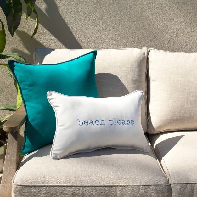 Indoor outdoor Beach Please Embroidered Lumbar Throw Pillow Sorra Home