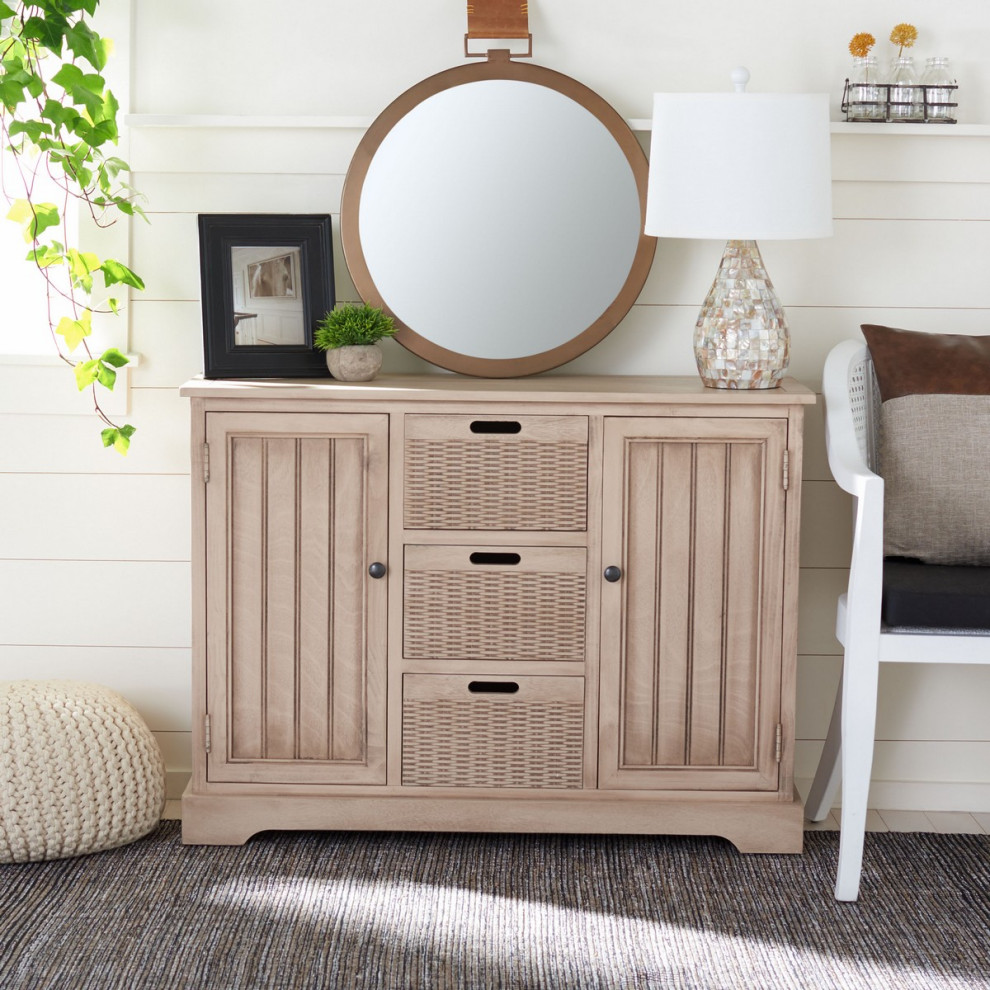 Gracyn 2 Door and 3 Removable Baskets Sand w/ Natural Baskets   Farmhouse   Console Tables   by Peachtree Fine Furniture  Houzz