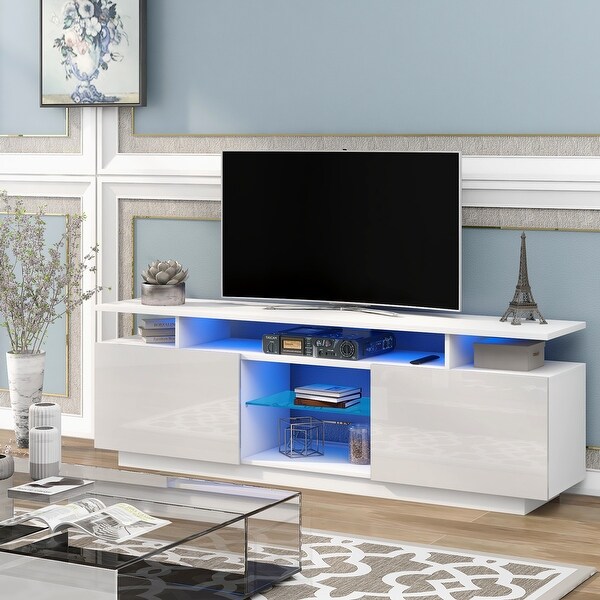 61 inandUp High Glossy RGB LED TV Stand with 2 Door and4 Upper Shelf TV Cabinet Entertainment Center