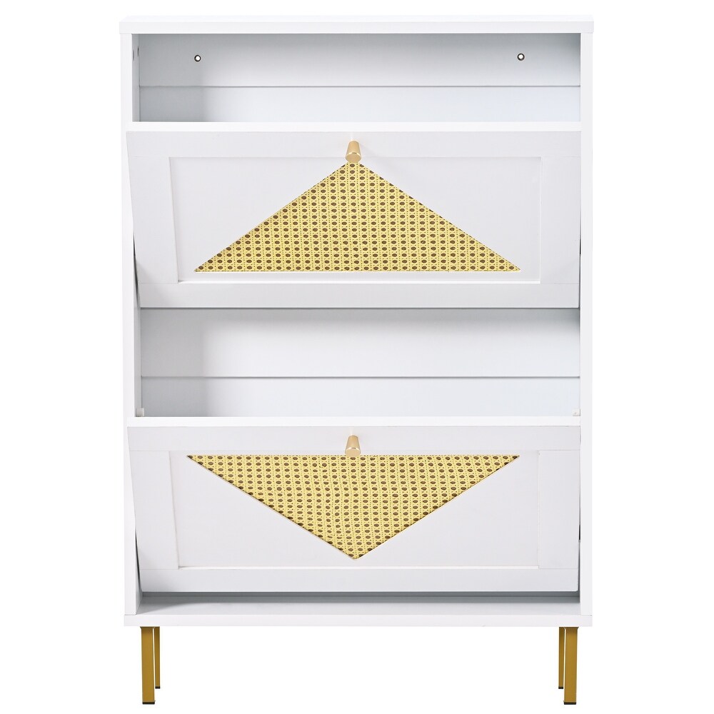 Rattan Shoe Cabinet with 2 Flip Drawers  Modern Shoe Storage Cabinet