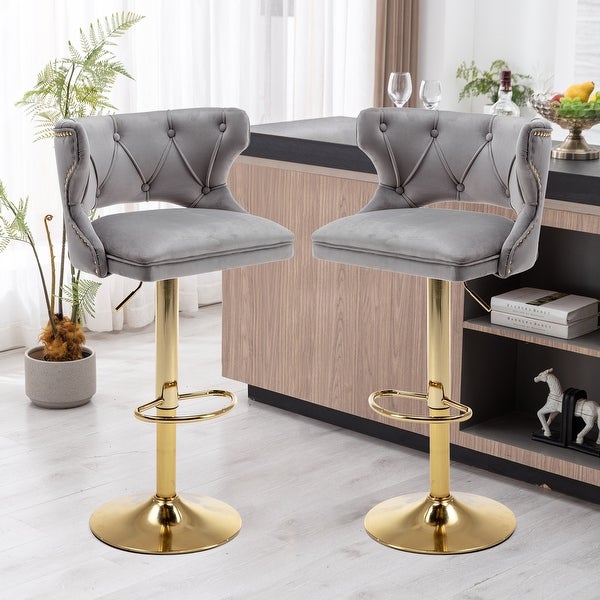 2PCS Bar Stools Counter Height Velvet Dining Chairs