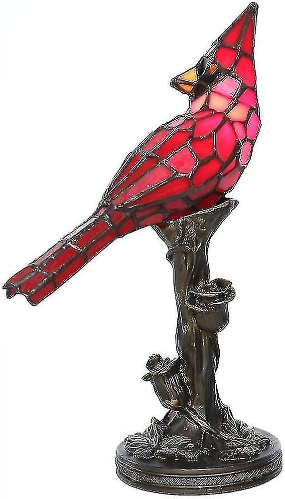 Wgthhk Crystal Table Lamp Stained Glass Red Bird Cardinal Accent Glass Table Lamp Night Light For Be