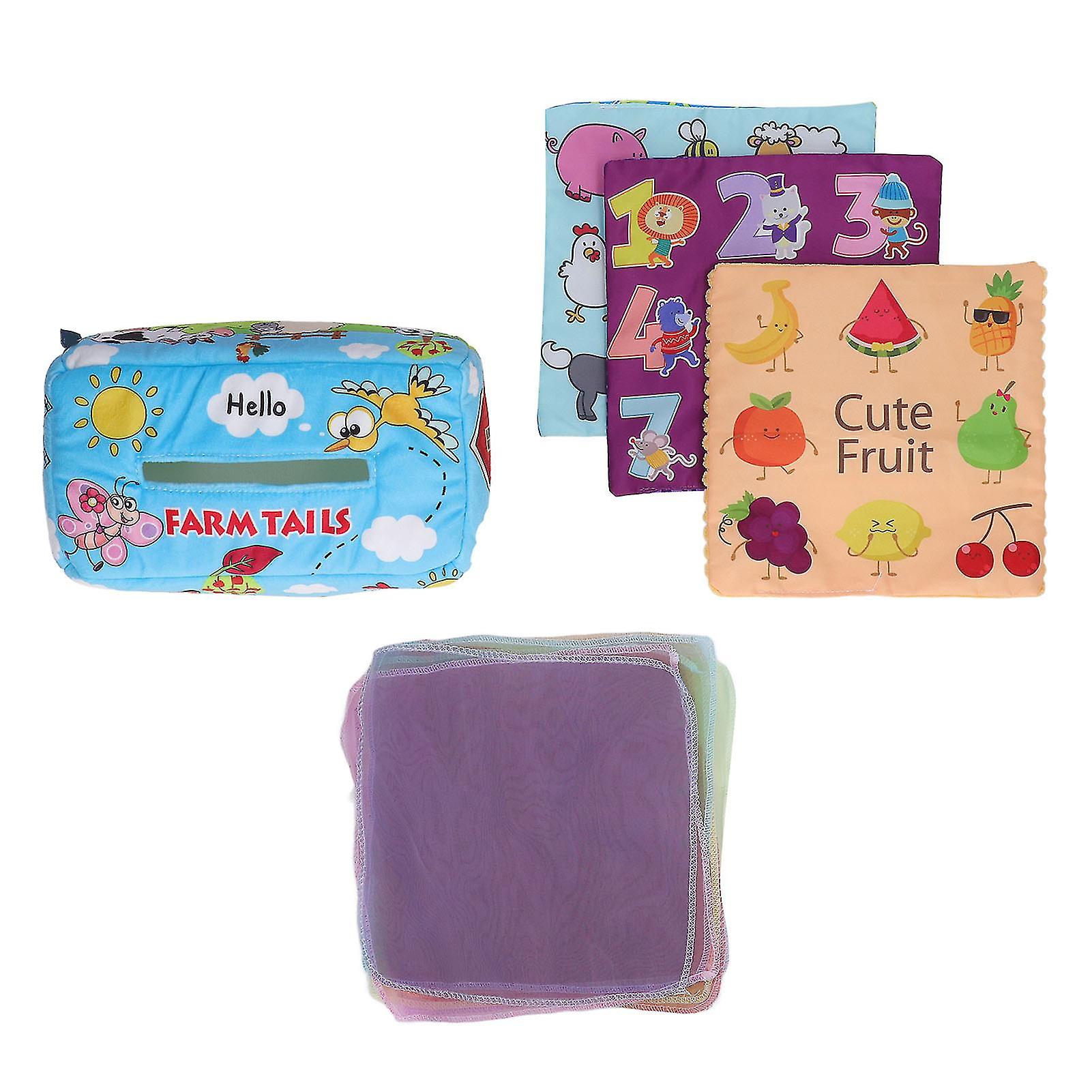 Tissue Box Toy Plush Educational High Contrast Baby Mock Tissue Box Farm Pattern