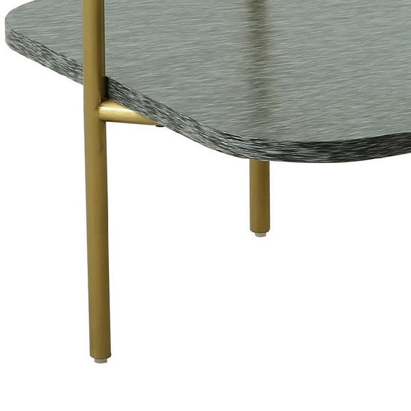 Cid Troy 24 Inch Modern 2 Tier End Table， Glass Top， Gold Metal Legs， Gray