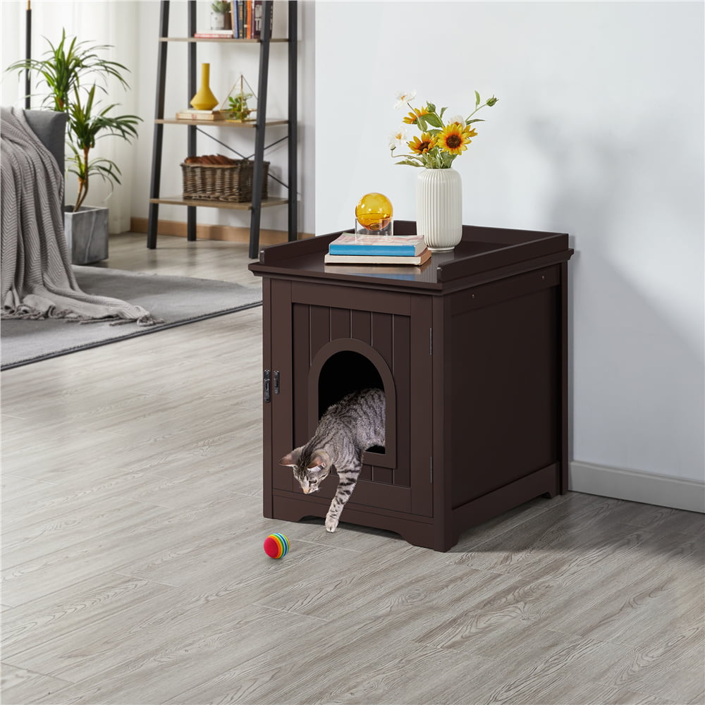 SmileMart Wooden Cat Litter Box Enclosure End Table Espresso