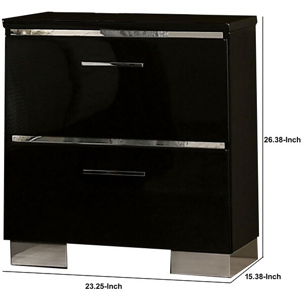 Two Drawer Nightstand with USB Charger and Bar Handle Pulls， Black - - 32763678