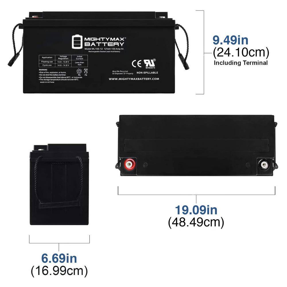 MIGHTY MAX BATTERY 12V 150AH SLA Replacement Battery for Inverters MAX3941584