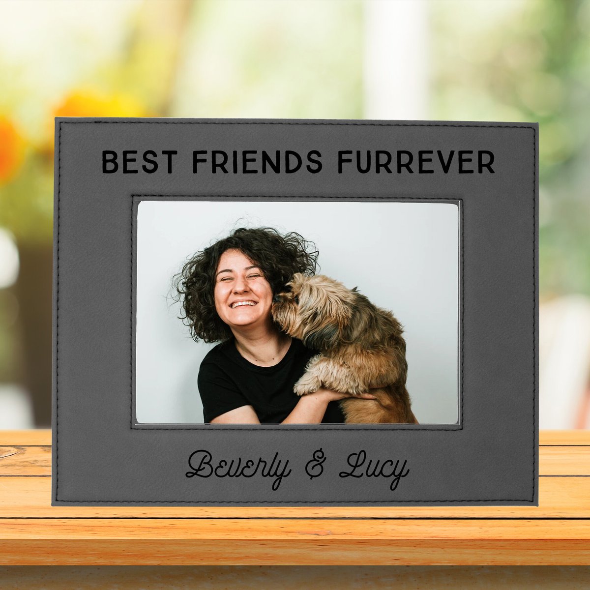 904 Custom Personalized Best Friends Furrever Cat Leatherette Picture Frame