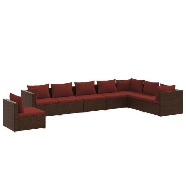 vidaXL Patio Lounge Set with Cushions Poly Rattan Brown