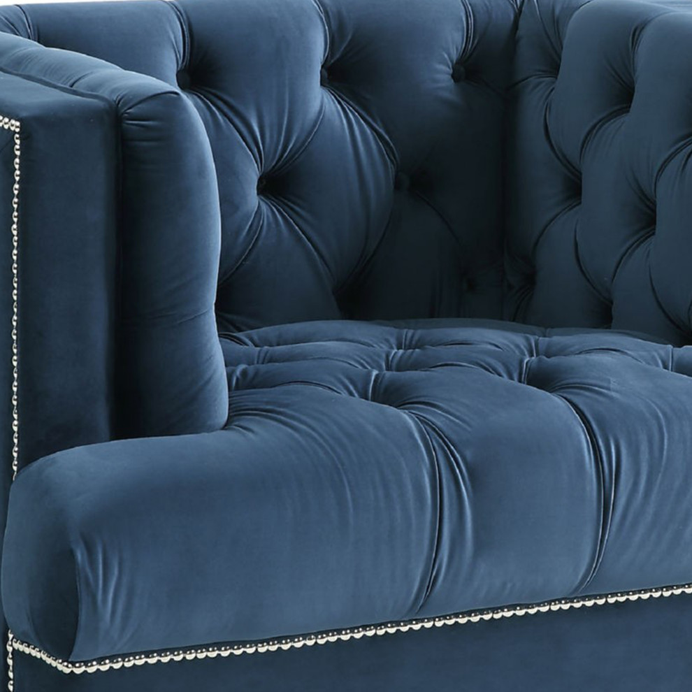 Benzara BM250213 Velvet Upholstered Chair  Tufted Details and Acrylic Legs  Blue   Contemporary   Armchairs And Accent Chairs   by Uber Bazaar  Houzz