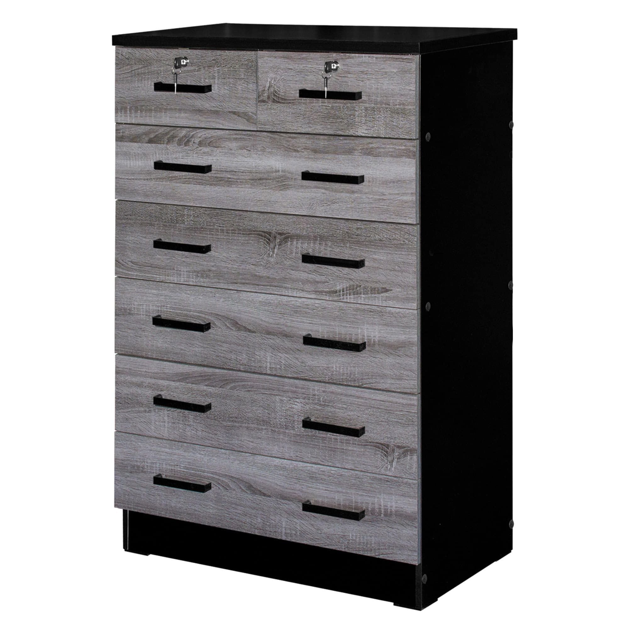 Better Home Products WC-7-GRY-BLK Cindy 7 Drawer Chest Wooden Dresser& Gray & Black