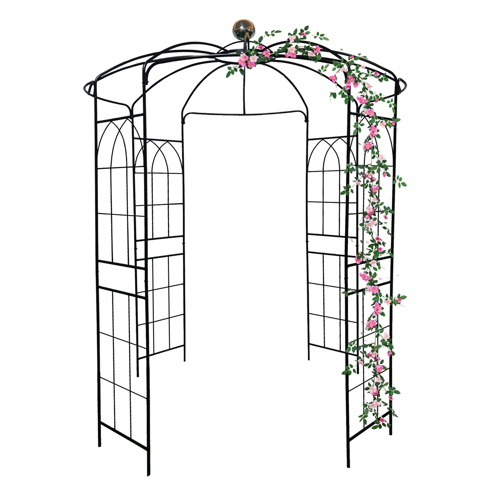 Aibecy Metal Garden Arch Iron Garden Arbors Gazebo Dia81.3'' x 114.2'' High Birdcage Shape Pergola Pavilion for Wedding Ceremony Outdoor Black