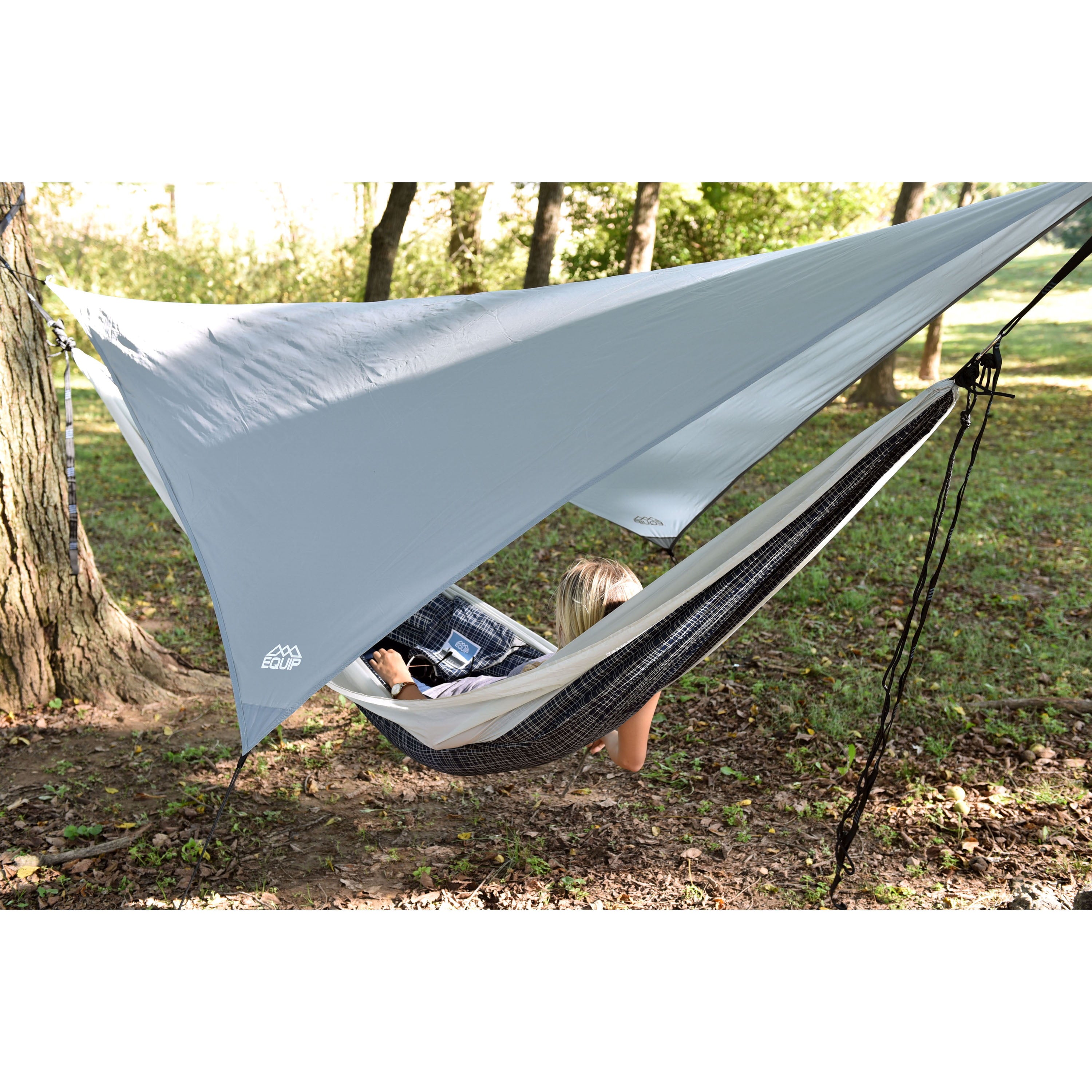 Equip Hammock Rainfly Camping with Guylines and Stakes, Gray