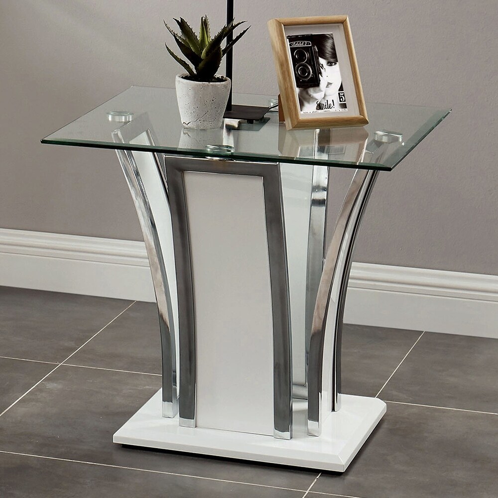 Brian Modern 24 inch Glass Top Side Table by Silver Orchid