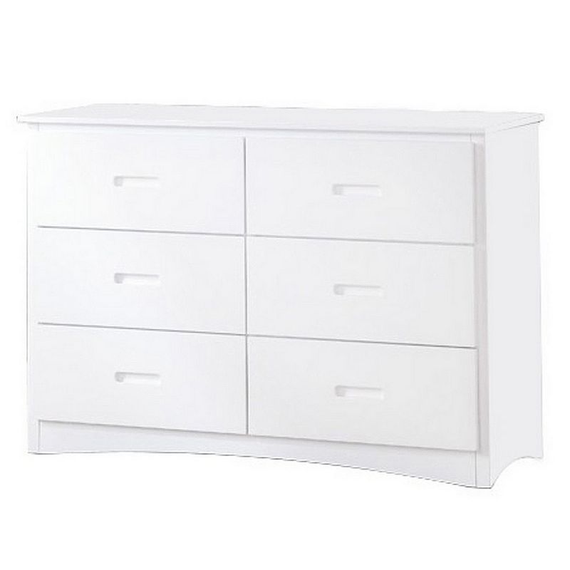 Contemporary Style 6 Drawer Wooden Dresser with Cutout Pulls， White