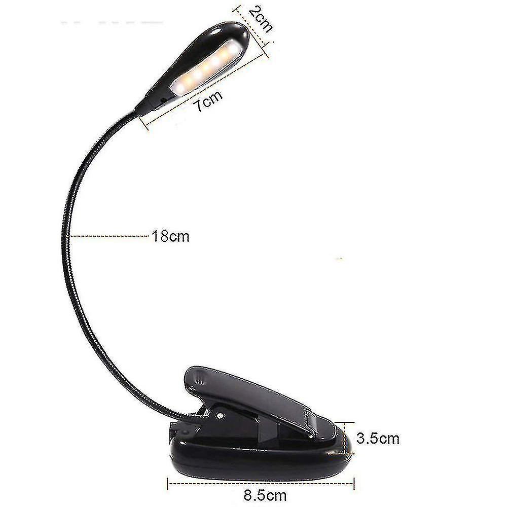 Rechargeable7 Led Book Light， Clip On Bed Reading Light， Music Stand Lamp， 3 Brightness  2 Gooseneck