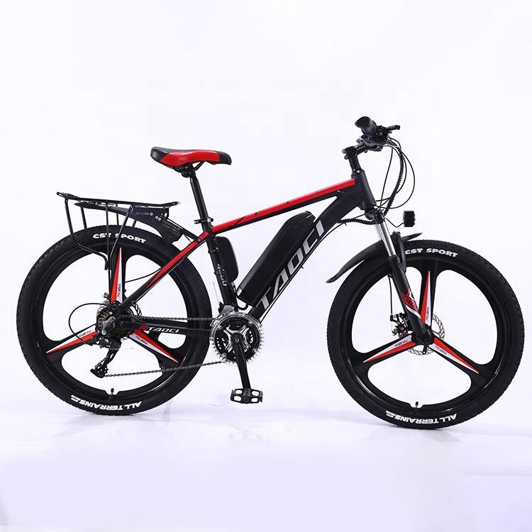 Factory wholesale 36V 350W 10AH e cycling 26 inch 21 speed red color battery bike with transparent crankset