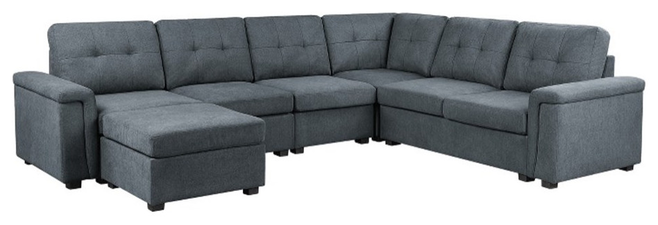 Isla Gray Woven Fabric 7 Seater Corner Sectional Sofa with Ottoman   Transitional   Sectional Sofas   by Homesquare  Houzz