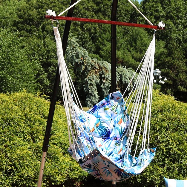 Sunnydaze Hanging Hammock Chair Swing With Spreader Bar And Padded Back For Backyard And Patio 300 Lb Weight Capacity Parrot Print