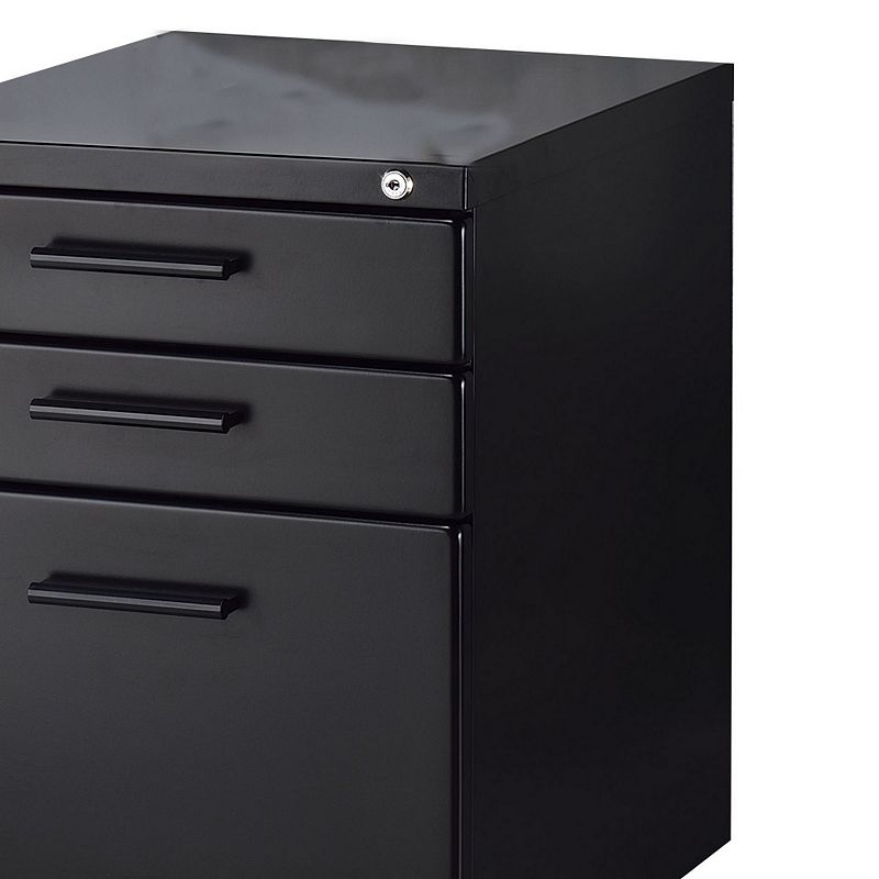 Contemporary Style File Cabinet with Lock System and Caster Support， Black