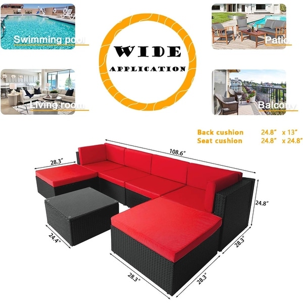 Bossin 7 Pieces Patio Furniture Sets，Outdoor Sectional Sofa，Rattan Wicker Couch with Washable Cushions and Glass Table