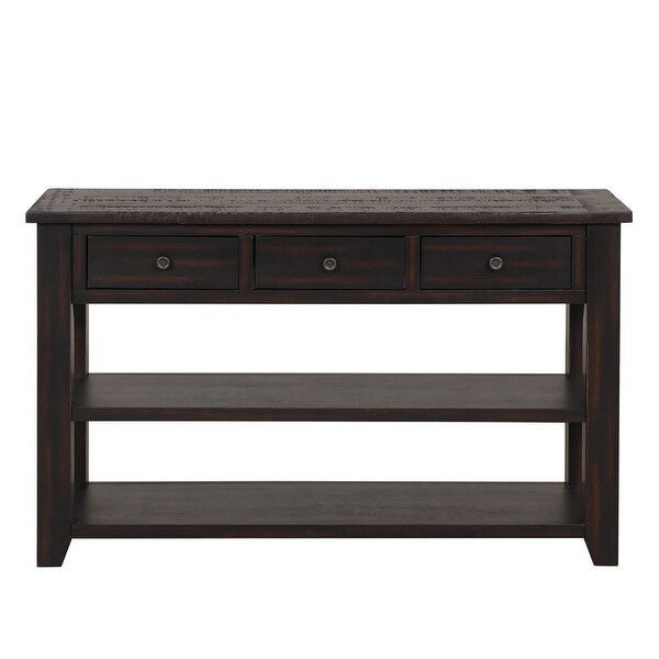 Wood Top Console Table with 3 Storage Drawers and 2 Shelves