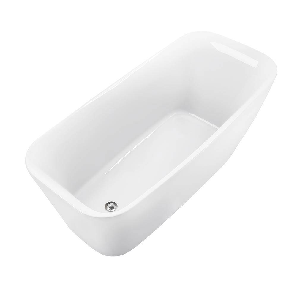 Mokleba 63 in. Acrylic Flatbottom Freestanding Bathtub with Black Pop Up Drain in White BTHD6914967263