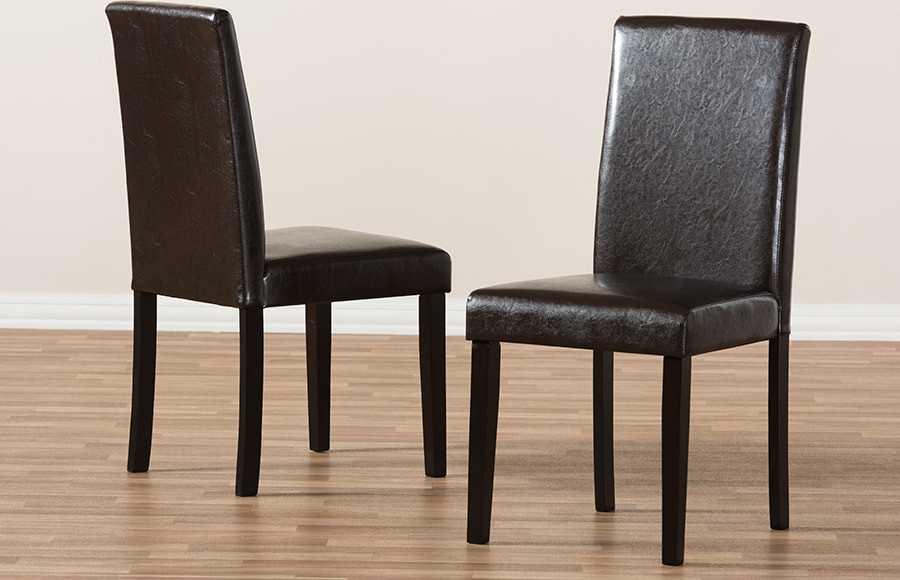 Mia Modern Dark Brown Faux Leather Upholstered Dining Chair  Set of 2   Transitional   Dining Chairs   by HedgeApple  Houzz