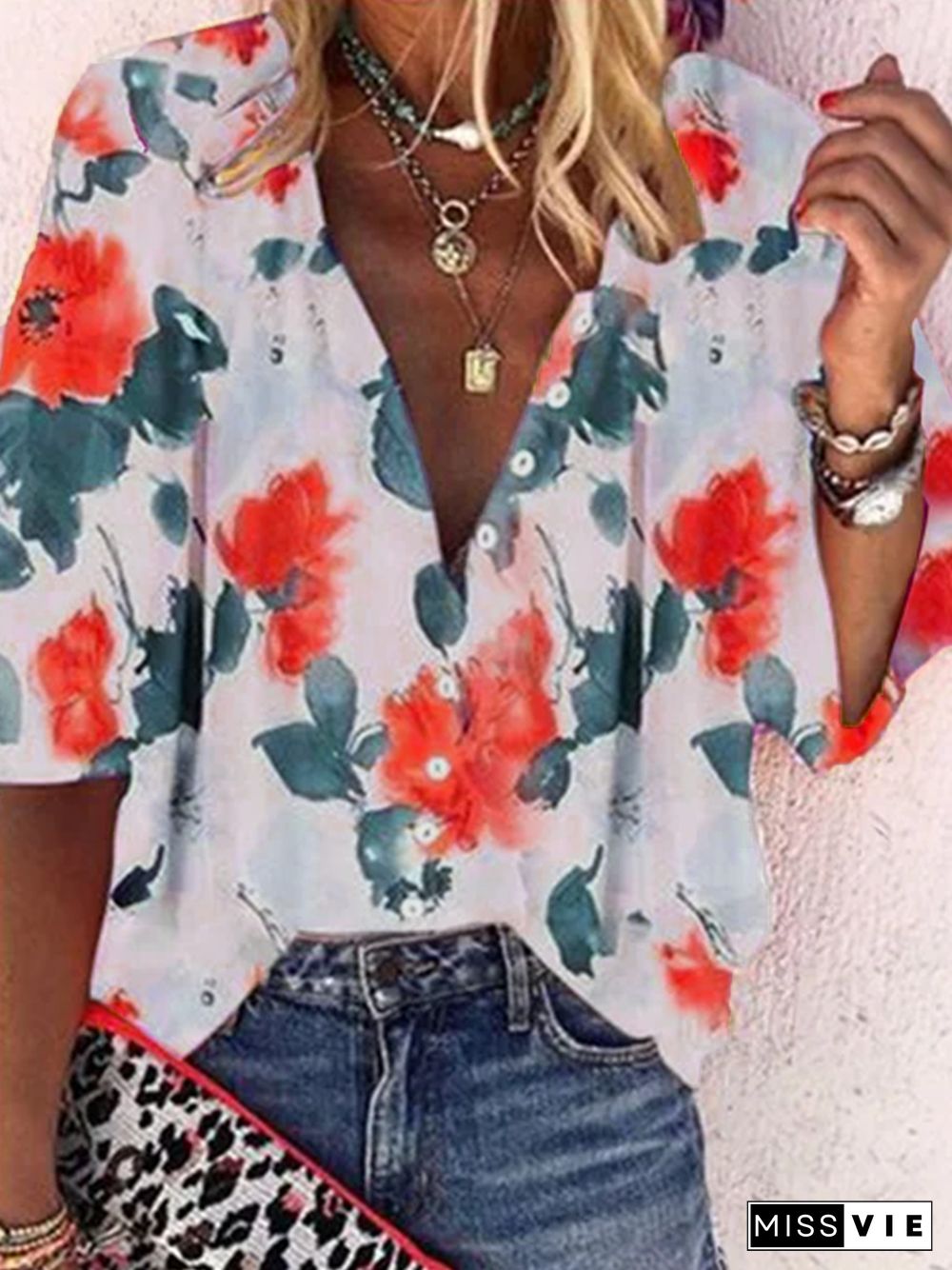 Boho Long Sleeve Floral Shift Blouse