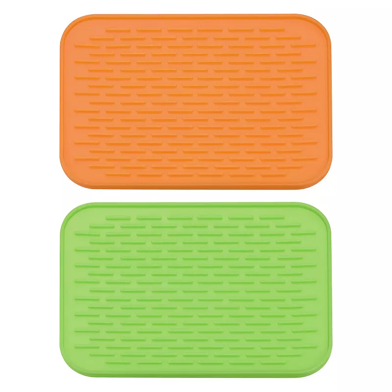 2 Pcs 8.5 x 6 Sink Drain Pad 2 Colors Silicone Dish Drying Mat Set