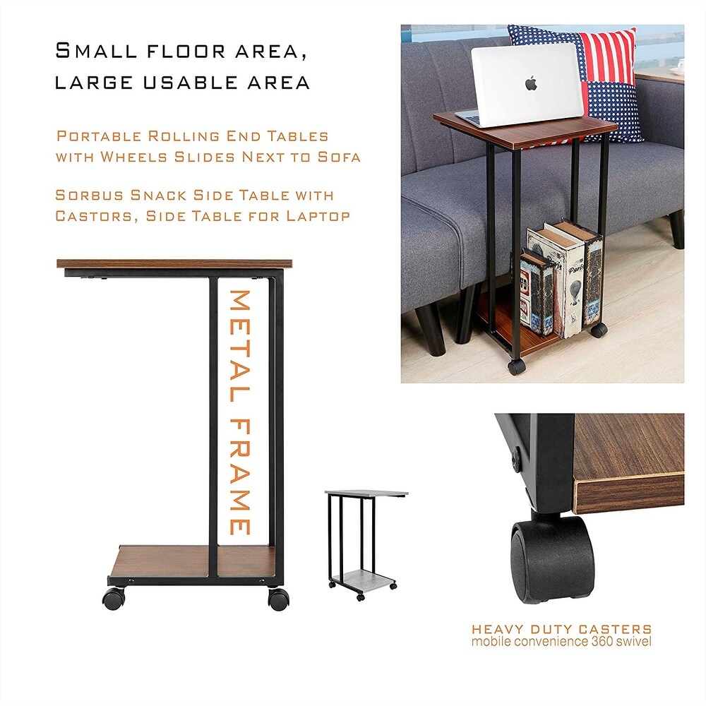 JJS Side End C Table for Sofa  Living Room Couch Table Snack Table That Slide Under for Small Spaces