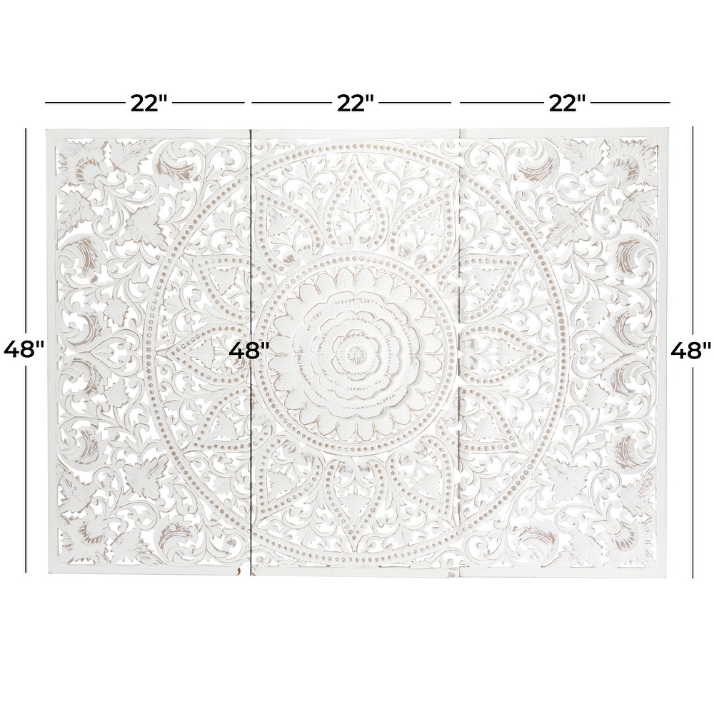 Wood Bohemian Carved Floral Wall Decor ( Set of 3)