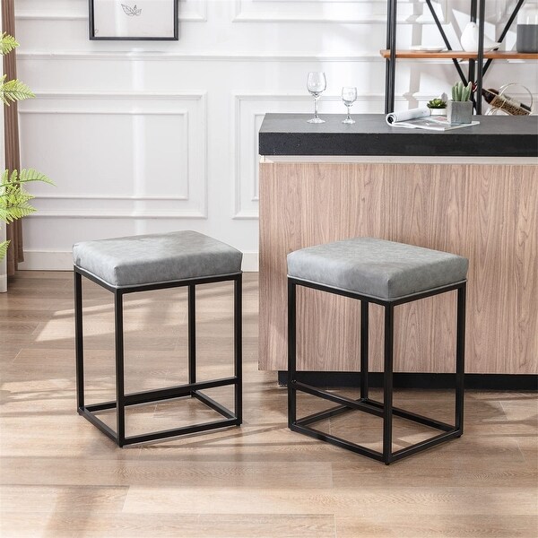 Industrial Faux Leather Backless Barstools (Set of 2)