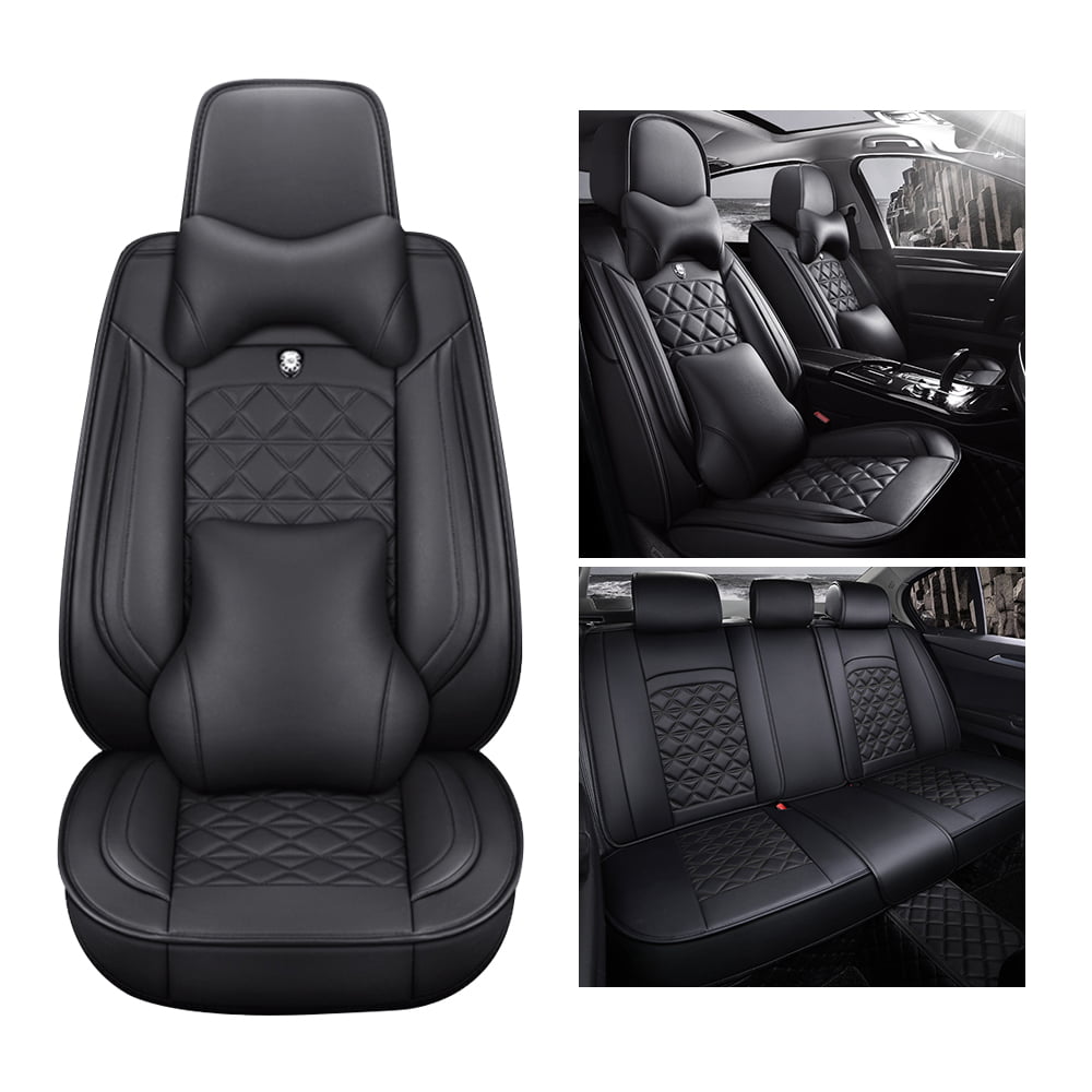 FLY5D Universal Fit Leather Car Seat Covers ，Full Set Car Seat Protector ，Black，CZ07701