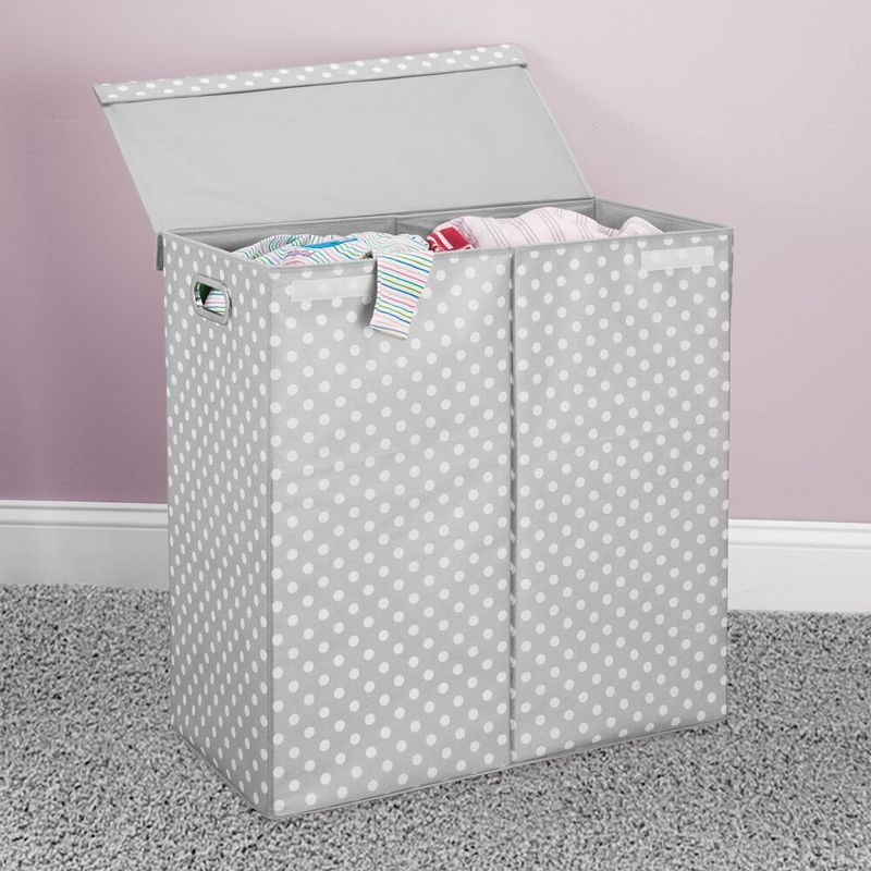 mDesign Divided Laundry Hamper Basket with Lid， Chrome Handles