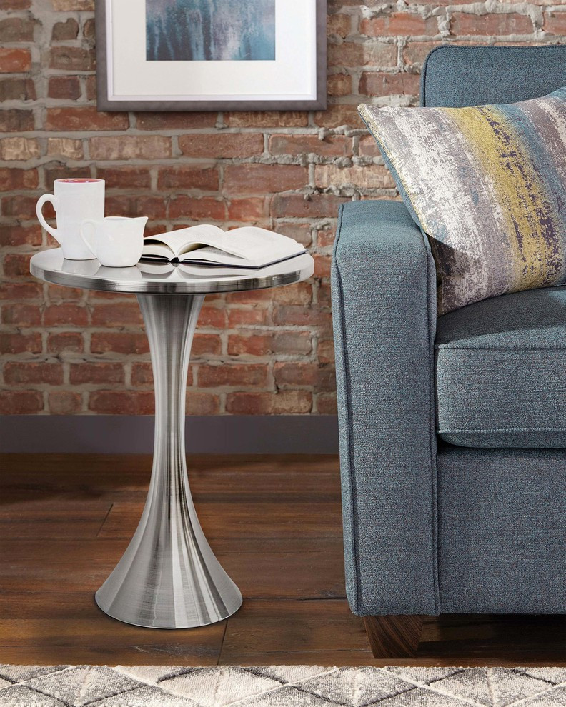 24 quotH Round Metal Brushed Nickel Side Accent Table   Contemporary   Side Tables And End Tables   by Grandview Gallery  Houzz