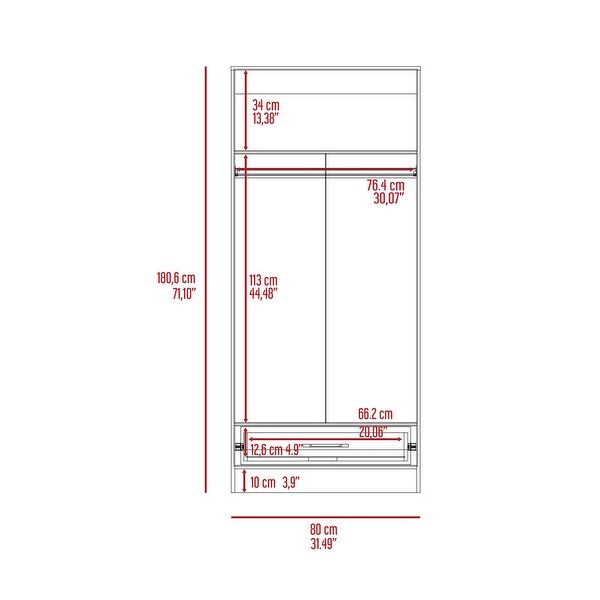 Particle Board Rectangle Armoire with Combo Storage， Bottom Inner Drawer - - 37938183