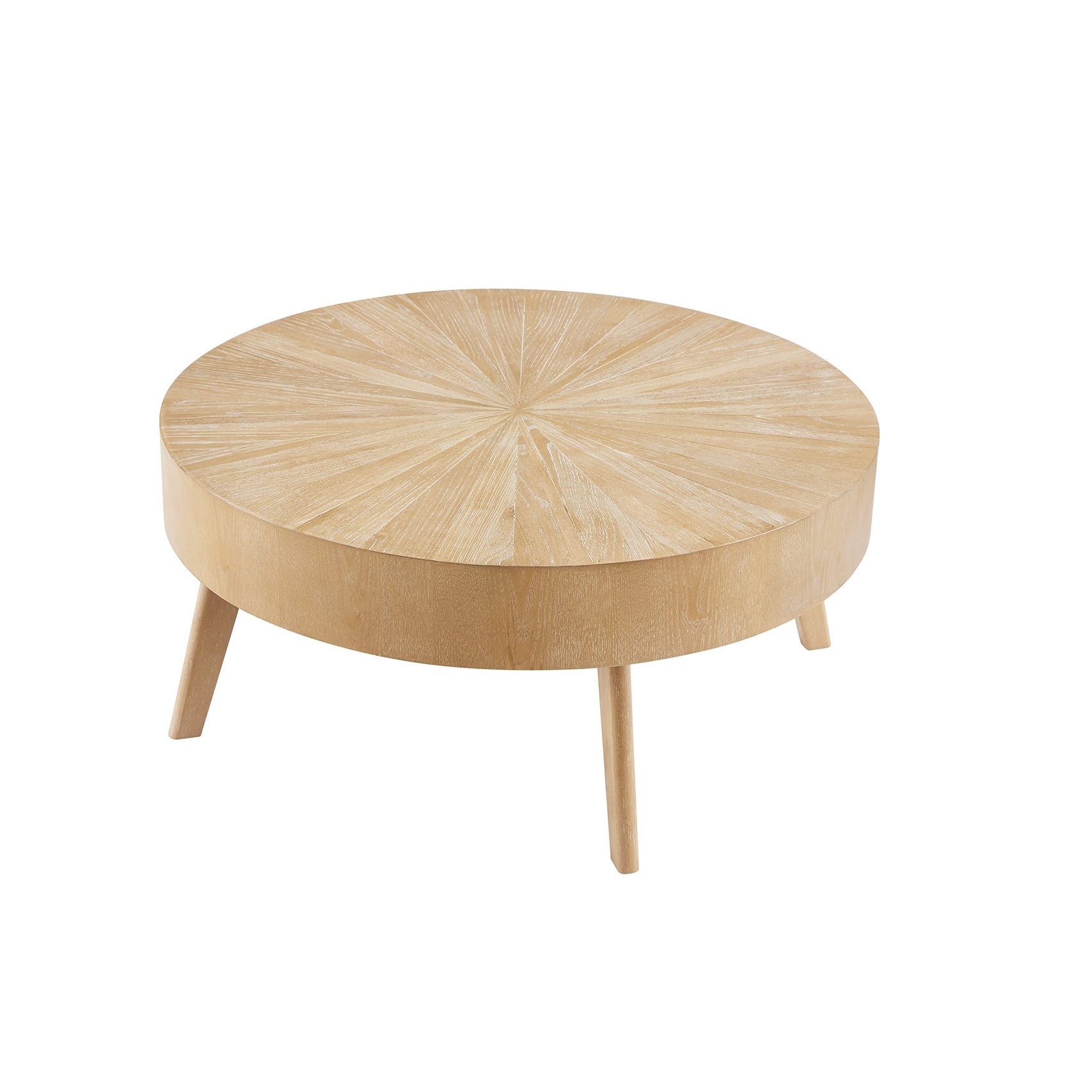 Round Wood Coffee Table， Farmhouse Round Coffee Table for Living Room， Solid Wood Circle Center Table - as picture