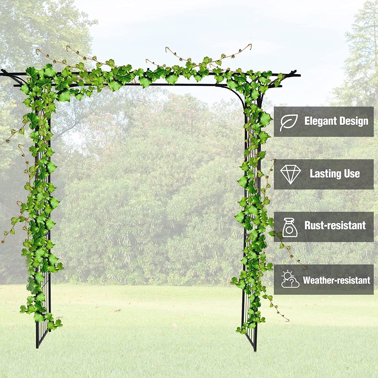 REDCAMP Garden Arch 85" x 81" Flowers Climbing Plants Trellis Rectangle Metal Wedding Party Archway