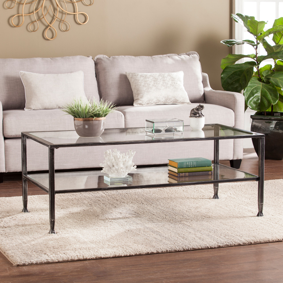 Symon Metal/Glass Rectangular Open Shelf Cocktail Table   Transitional   Coffee Tables   by SEI  Houzz