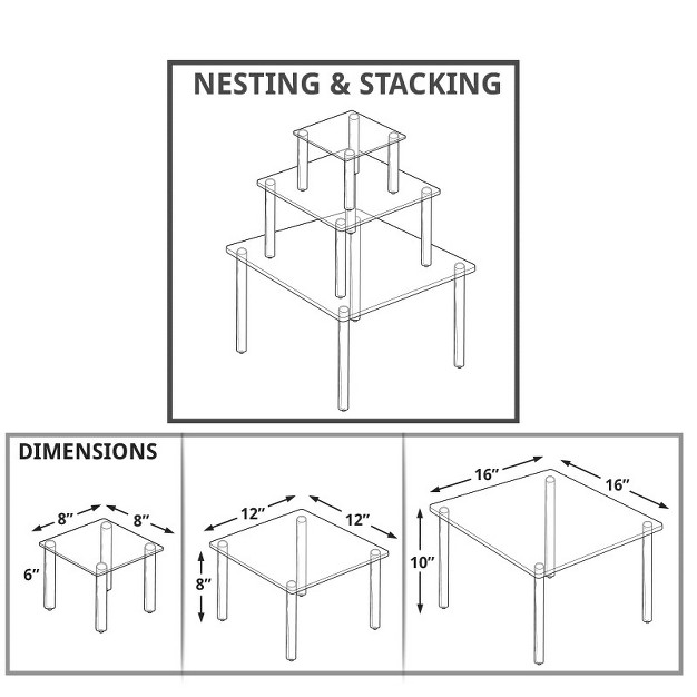 Azar Displays 3 piece Acrylic Square Riser Set