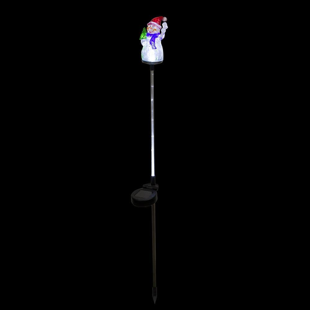 Alpine Corporation 34 in. Tall Solar Snowman Fiber Optic Garden Stake with LED Lights, Set of 2 QLP1103SLR-2