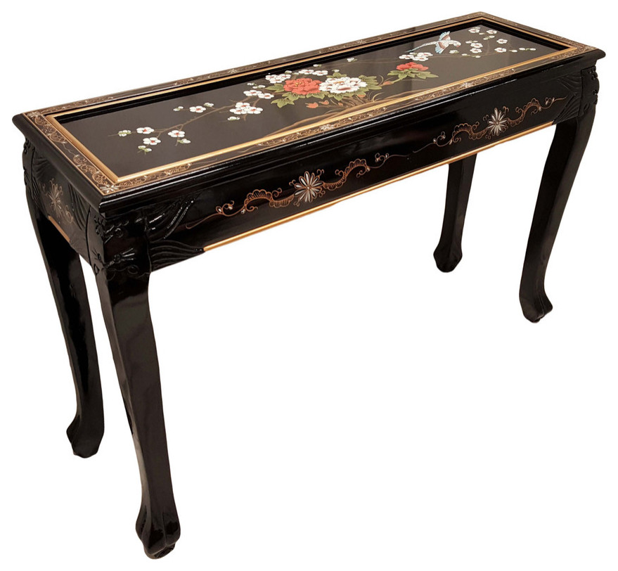 Asian Ball and Claw Sofa Table Hand Painted With Glass Top   Asian   Console Tables   by Oriental Furnishings  Houzz